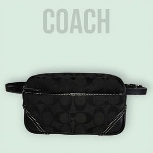 Coach-Y2K ERA Black Signature Jacquard With Leather Trim Belt Bag-EUC
